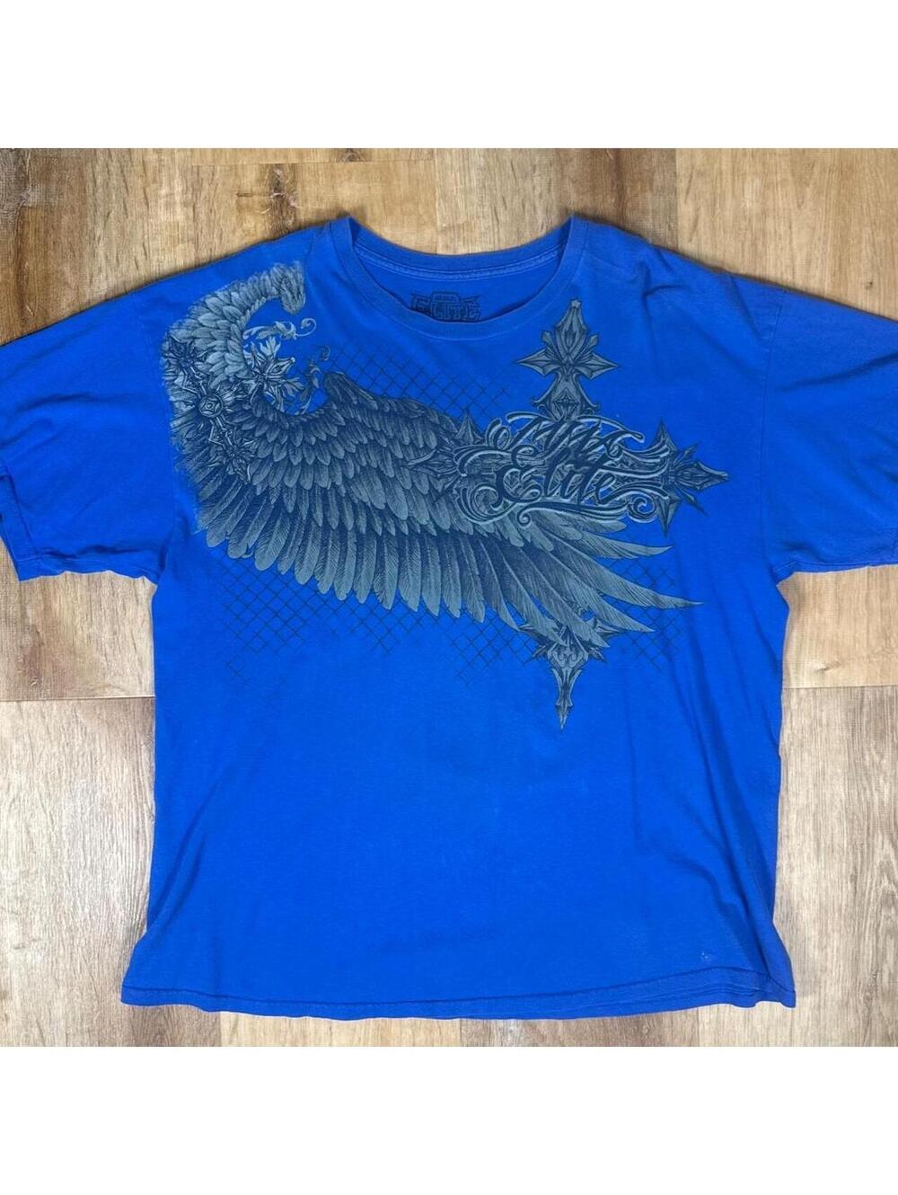 Y2K MMA Elite Blue Cross & Wings Graphic T-Shirt
